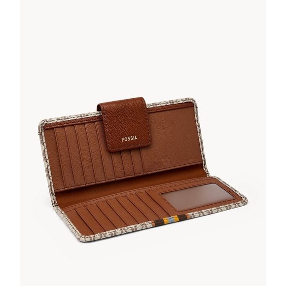 New Fossil Madison Tab Clutch Wallet Khaki Multi - Picture 2 of 4